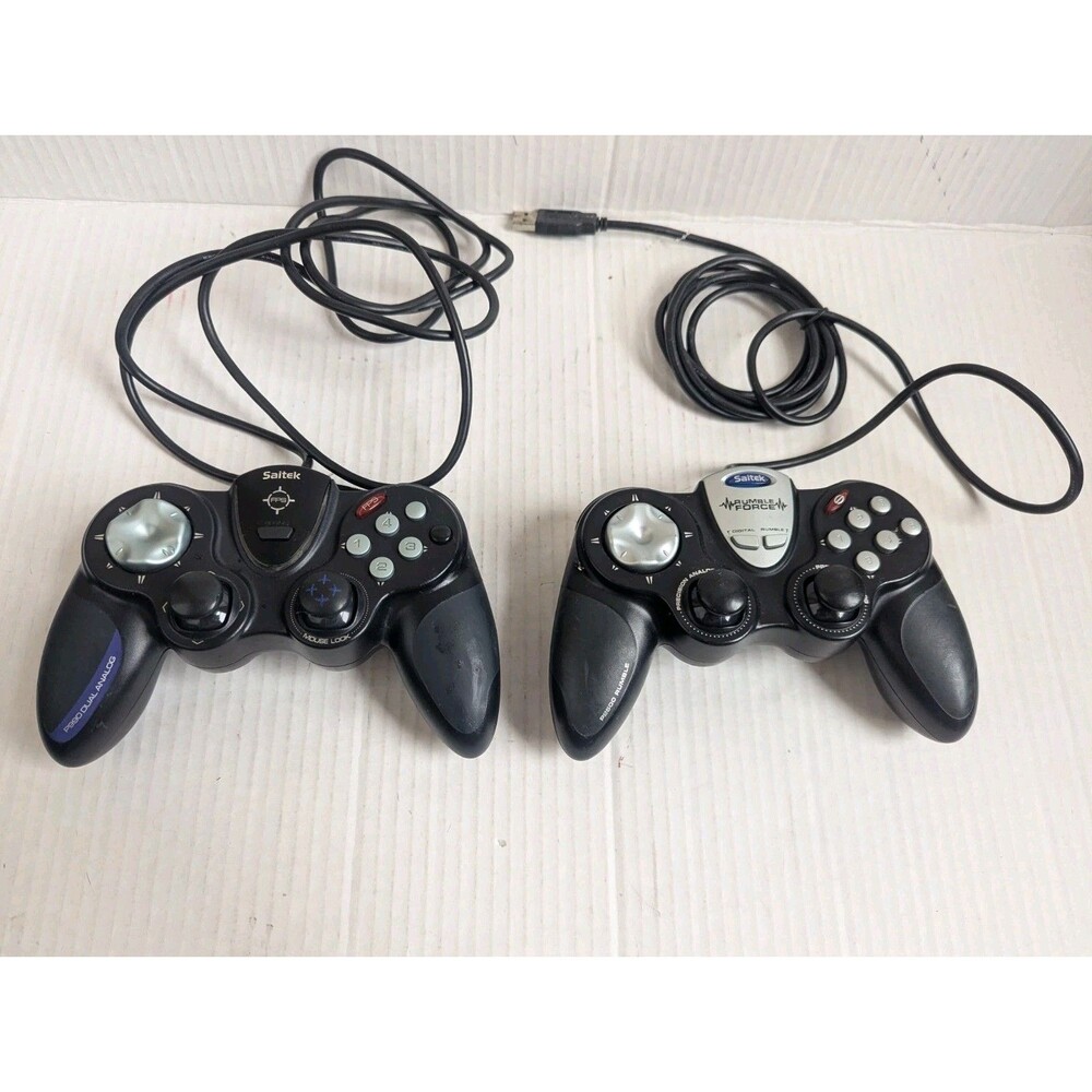 Lot Of 2 Saitek P2500 Rumble Precision Analog & P 990 Dual Analog Controller